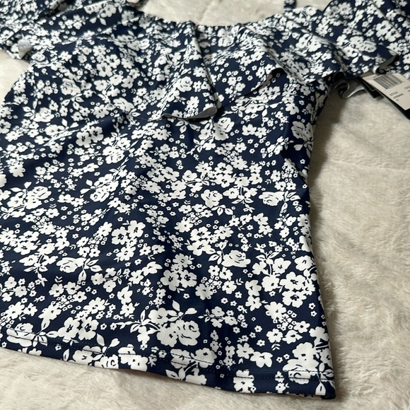 Island Escape Bliss Printed La Flor Ruffled Off-the-Shoulder Tankini Top 6 NEW - Picture 4 of 16